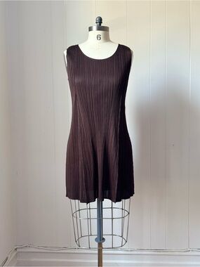 Issey Miyake Brown Sleeveless Knee Length Dress